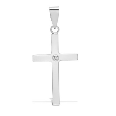9ct White Gold Diamond Cross