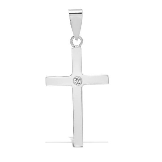 9ct White Gold Diamond Cross