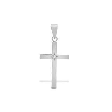 9ct White 0.03ct Star Set Diamond Cross