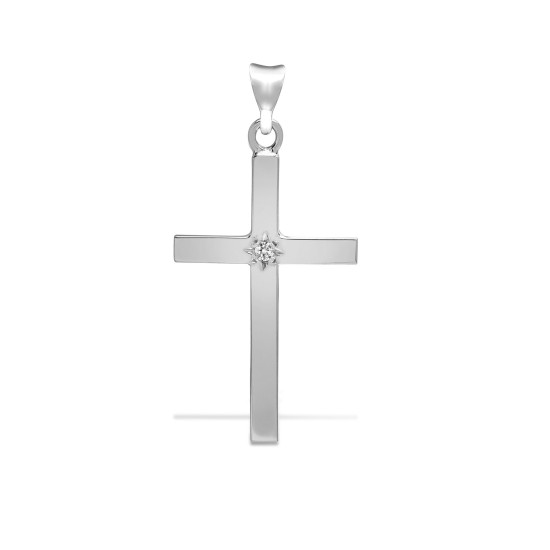 9ct White 0.05ct Star Set Diamond Cross