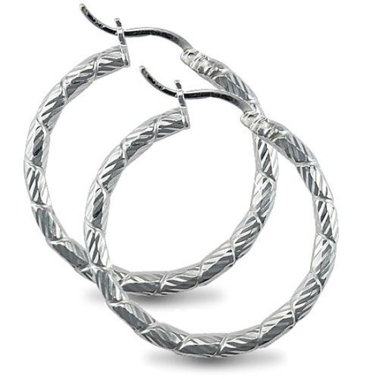 925 Silver Diamond Cut Twist Hoop Earrings