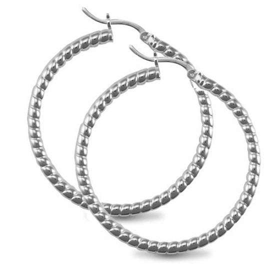 925 Silver Ribbed Hoop Earrings
