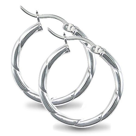 925 Silver Ribbed Hoop Earrings