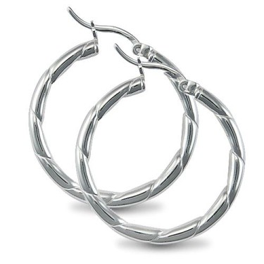 925 Silver Ribbed Hoop Earrings