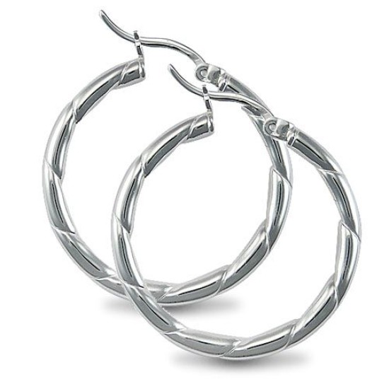 925 Silver Ribbed Hoop Earrings
