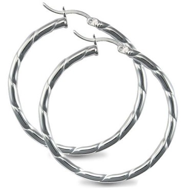 925 Silver Ribbed Hoop Earrings