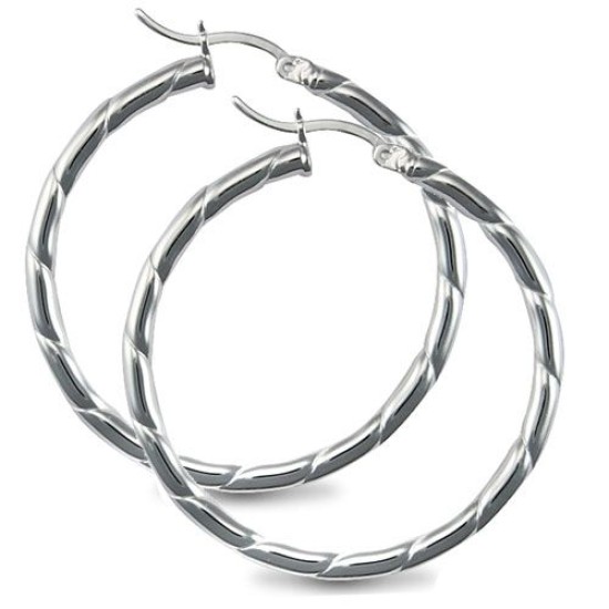 925 Silver Ribbed Hoop Earrings