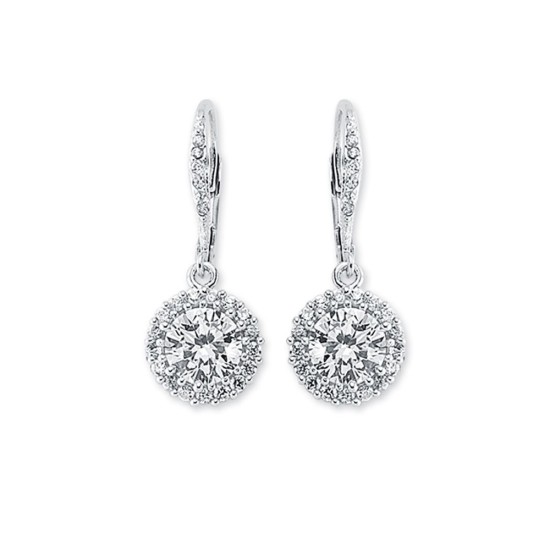 925 Silver CZ Set Halo Cluster Drop Earrings