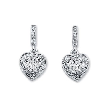 925 Silver CZ Set Heart Shape Cluster Stud Drop Earrings