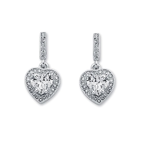 925 Silver CZ Set Heart Shape Cluster Stud Drop Earrings