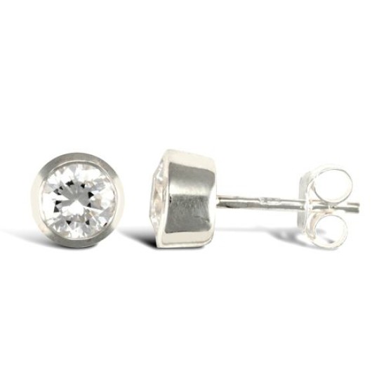 JN Jewellery 925 Silver Rub Over Cubic Zirconia Studs Round