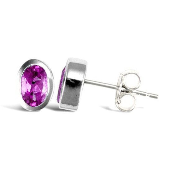 925 Sterling Silver Amethyst Oval Stud Earrings