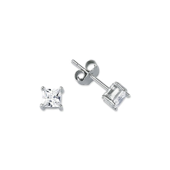 925 Silver 4mm CZ Set Studs Square