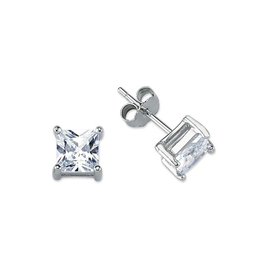 925 Silver 6mm CZ Set Studs Square