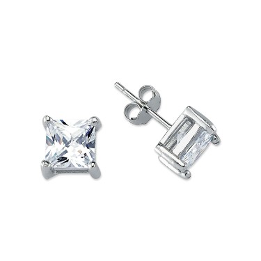 925 Silver 7mm CZ Set Studs Square