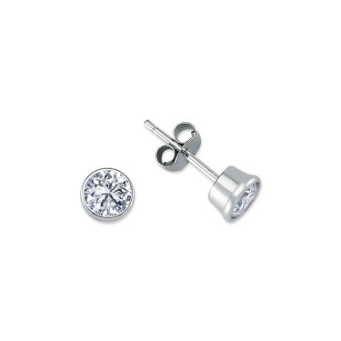 925 Silver 6mm CZ Set Rub Over Stud Earrings