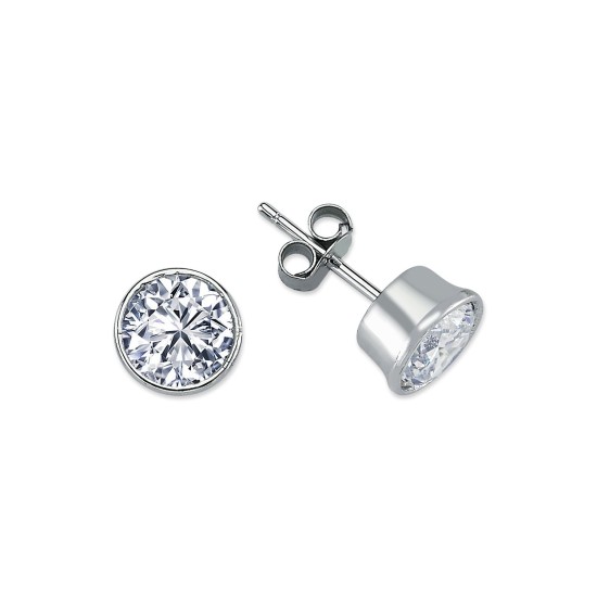 925 Silver 8mm CZ Set Rub Over Stud Earrings