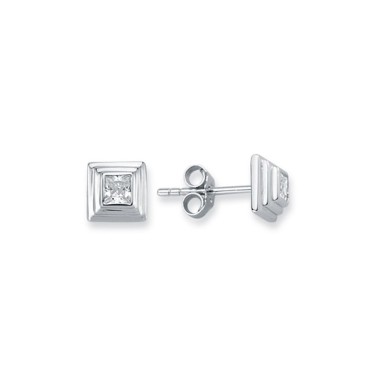 925 SilverTiered Wedding Cake Solitare 6mm Square CZ Set Stud Earrings