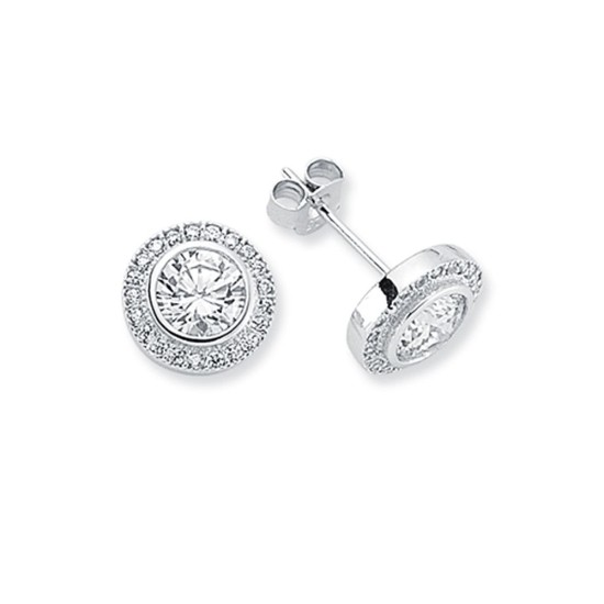 925 Silver 7mm CZ Set Solitaire Halo Stud earrings