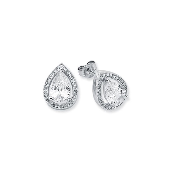 925 Silver CZ Set Pear Shape Halo Stud Earrings