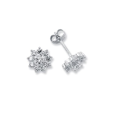 925 Silver CZ Set 10x1 Cluster Stud Earrings