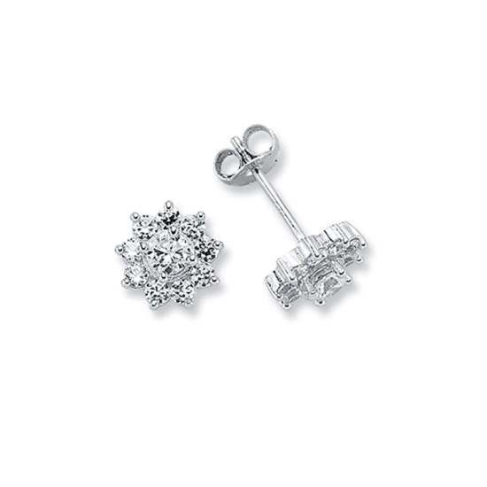 925 Silver CZ Set 10x1 Cluster Stud Earrings