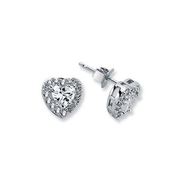 925 Silver CZ Set Heart Shape Cluster Stud earrings