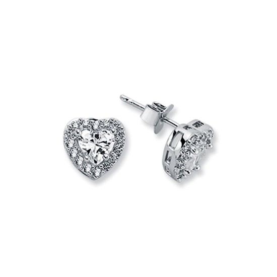 925 Silver CZ Set Heart Shape Cluster Stud earrings