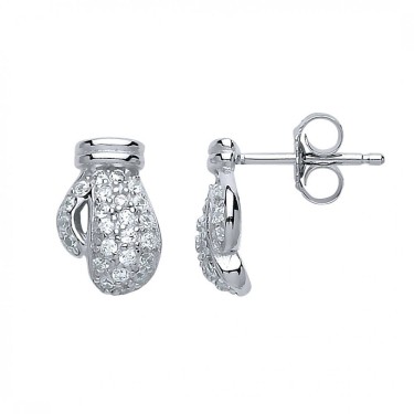 925 Silver CZ Set Boxing Glove Stud Earrings