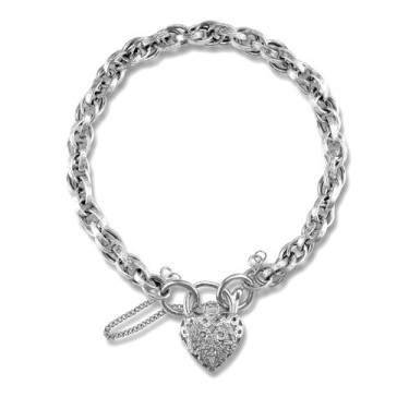 9ct White Gold Filigree Padlock Bracelet