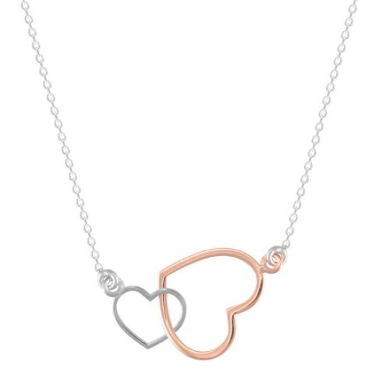 9ct White Gold Double Rose Heart On White Chain