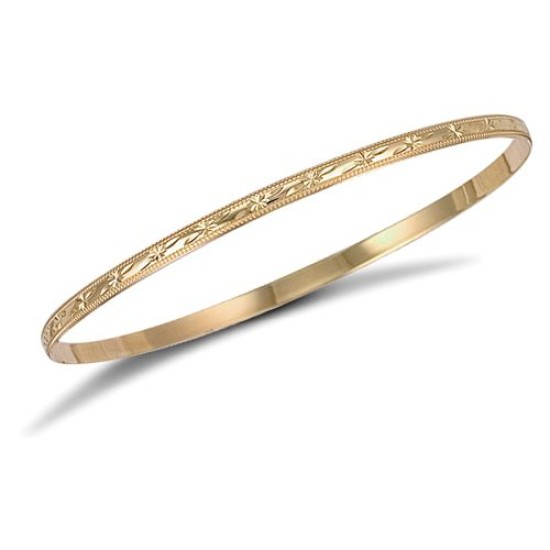 9ct Yellow Gold D-Shaped Diamond Cut Slave Bangle