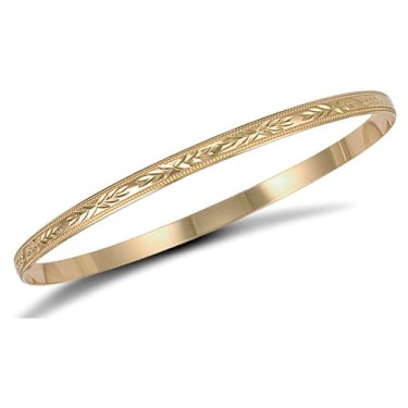 9ct Yellow Gold D-Shaped Diamond Cut Slave Bangle