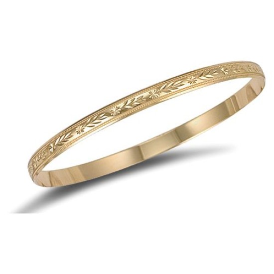 9ct Yellow Gold D-Shaped Diamond Cut Slave Bangle