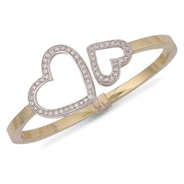 9ct Yellow Gold Hinged Cubic Zirconia Heart Bangle