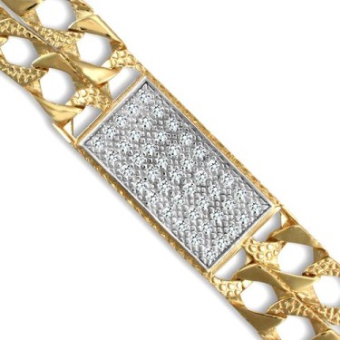 9ct Gold Polished Cast CZ Double Curb Bracelet