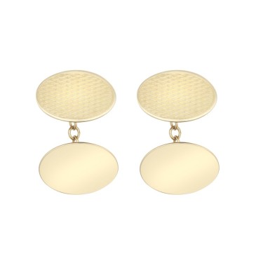 9ct Yellow GoldOval Art Deco Engine Turned Cufflinks Chain Back