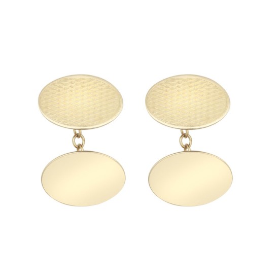 9ct Yellow GoldOval Art Deco Engine Turned Cufflinks Chain Back