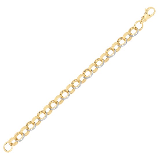 9ct Yellow Gold CZ set and Patterened Belcher 11mm Gauge Chain