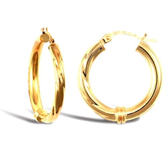 9ct Yellow Gold Half Twist Hoop Earrings - 3mm Tube
