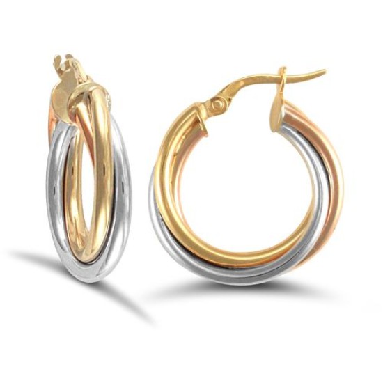 9ct 3 Colour Gold Twist Hoop Earrings