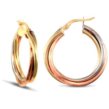 9ct 3 Colour Gold Twist Hoop Earrings