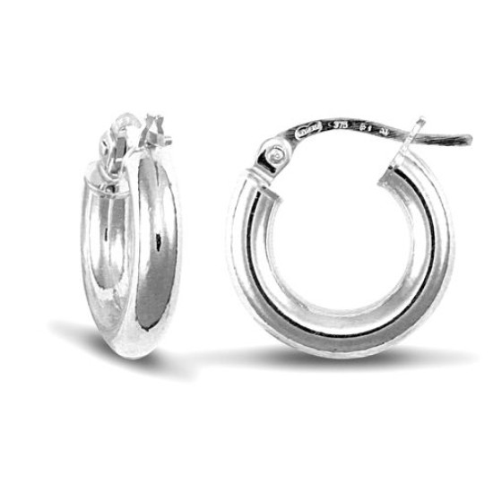 9ct White Gold Hoop Earrings - 3mm Tube