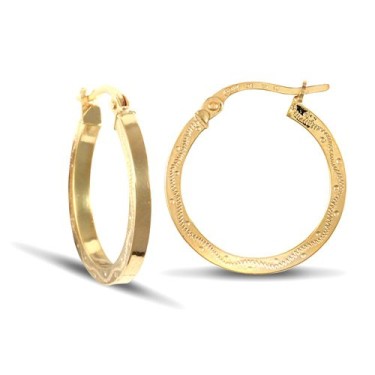 9ct Yellow Gold Square Engraved Earrings