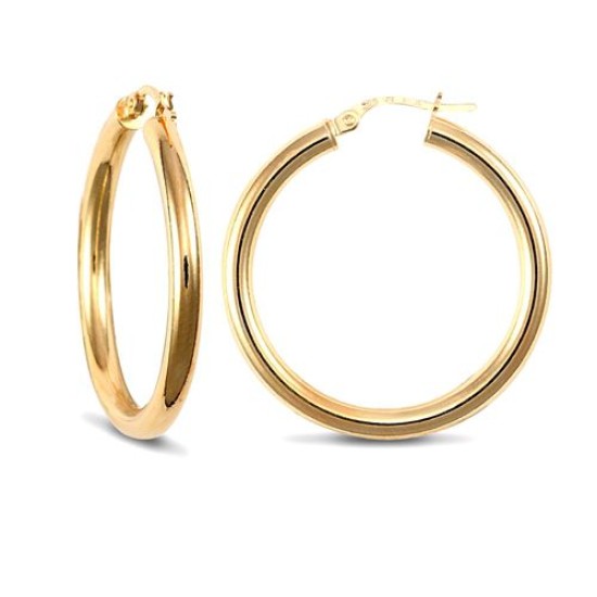9ct Yellow Gold Hoop Earrings - 3mm Tube
