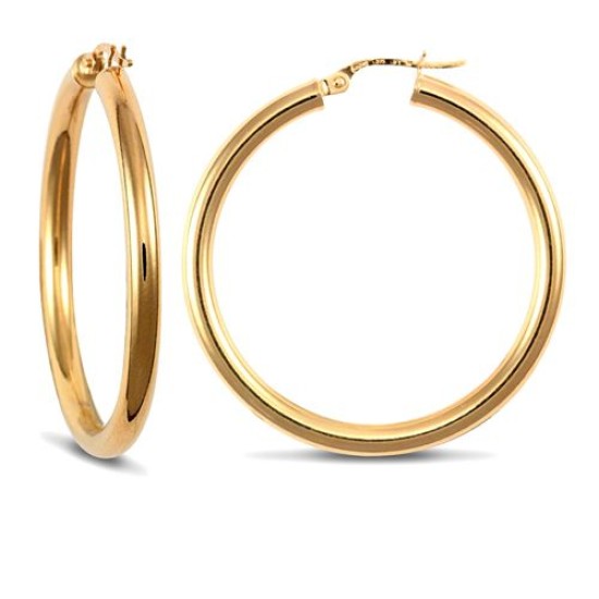 9ct Yellow Gold Hoop Earrings - 3mm Tube