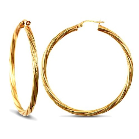 9ct Yellow Gold Twist Hoop Earrings - 3mm Tube