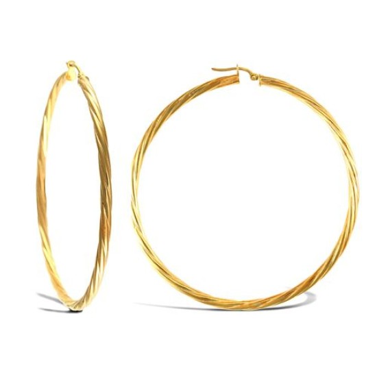 9ct Yellow Gold Twist Hoop Earrings - 3mm Tube