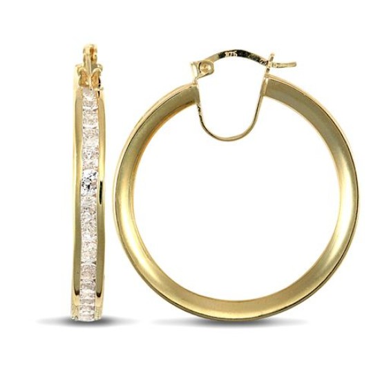 9ct Yellow Gold Channel Set Hoop Earrings