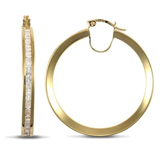 9ct Yellow Gold Channel Set Hoop Earrings